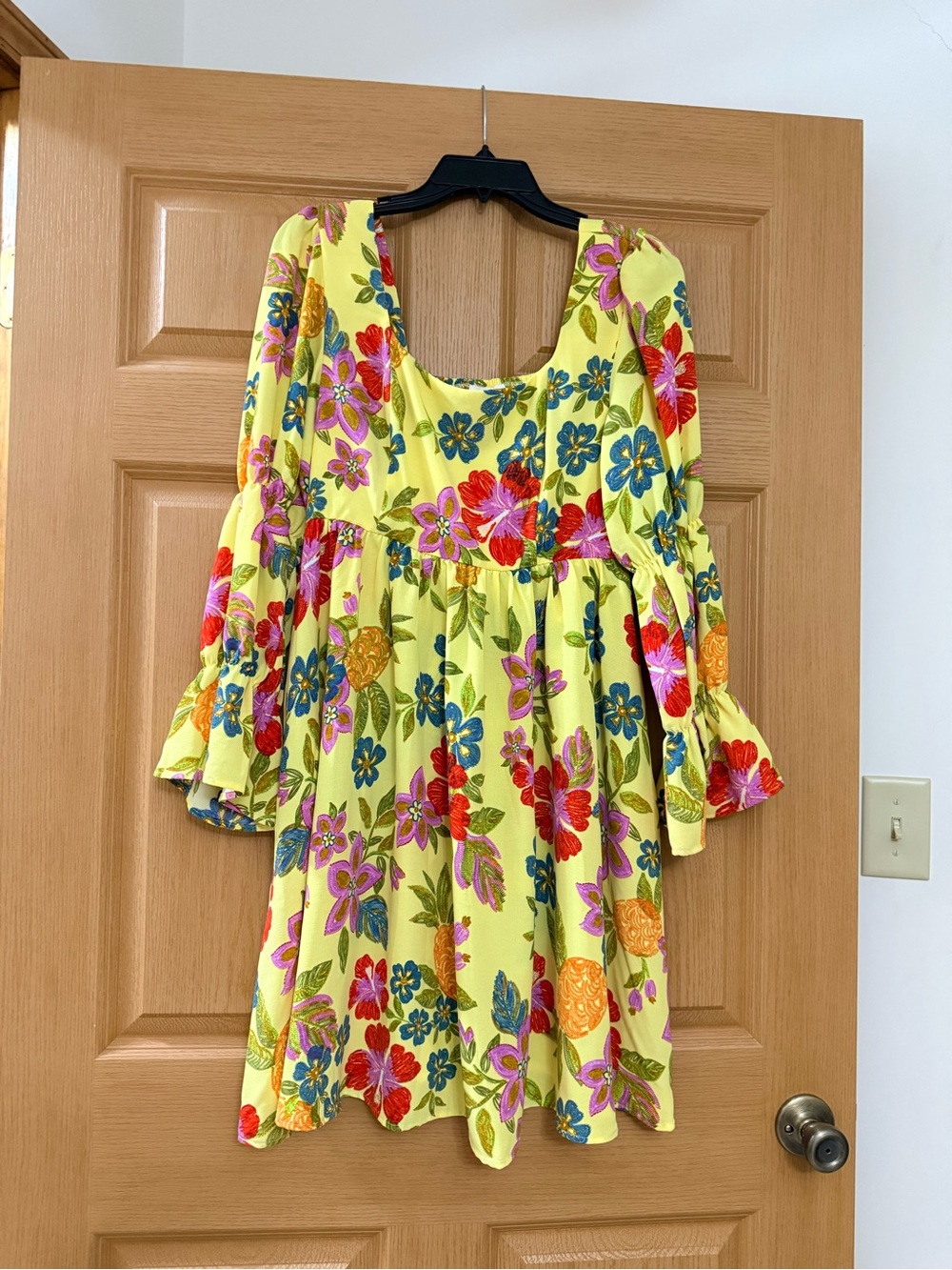 Yellow Floral Midi Dress with Puff Sleeves